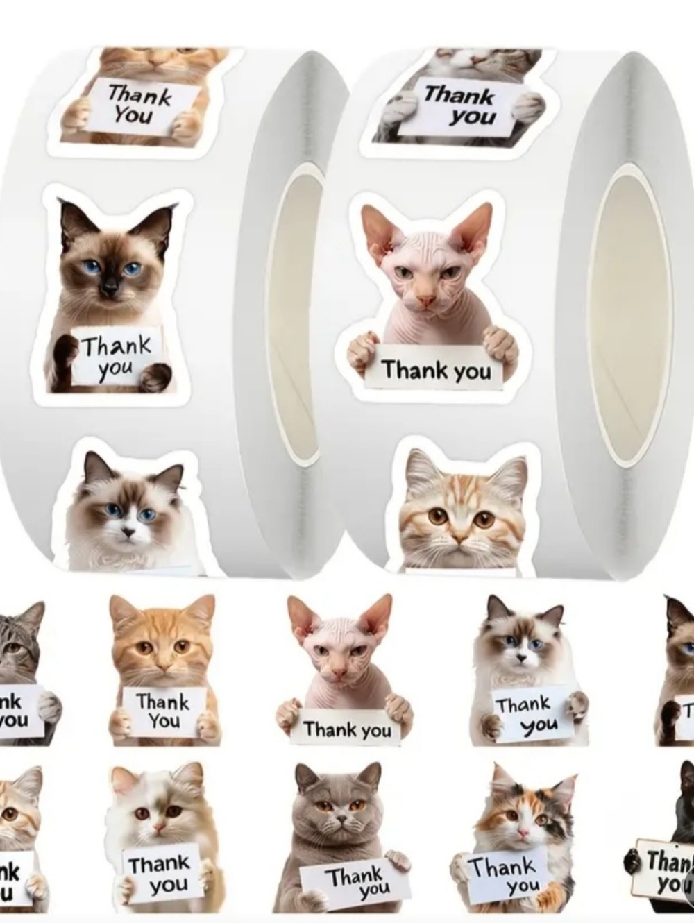 Cute Cat Thank You Sticker Roll 500 Stickers